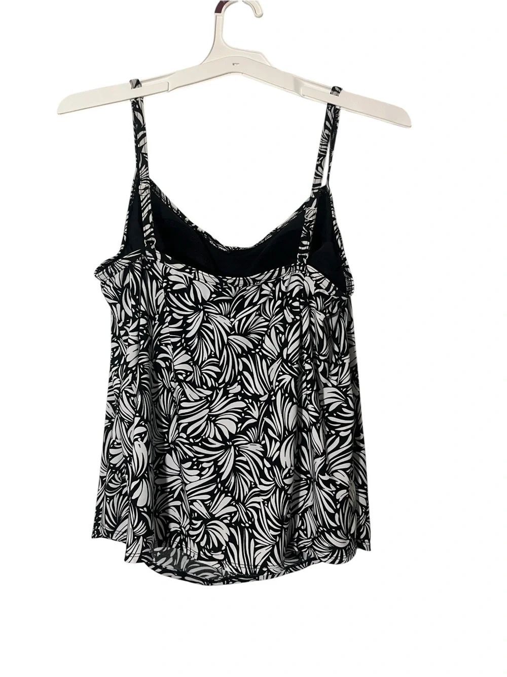 Black & White Floral Print Tankini Top - Women Swim Bikini